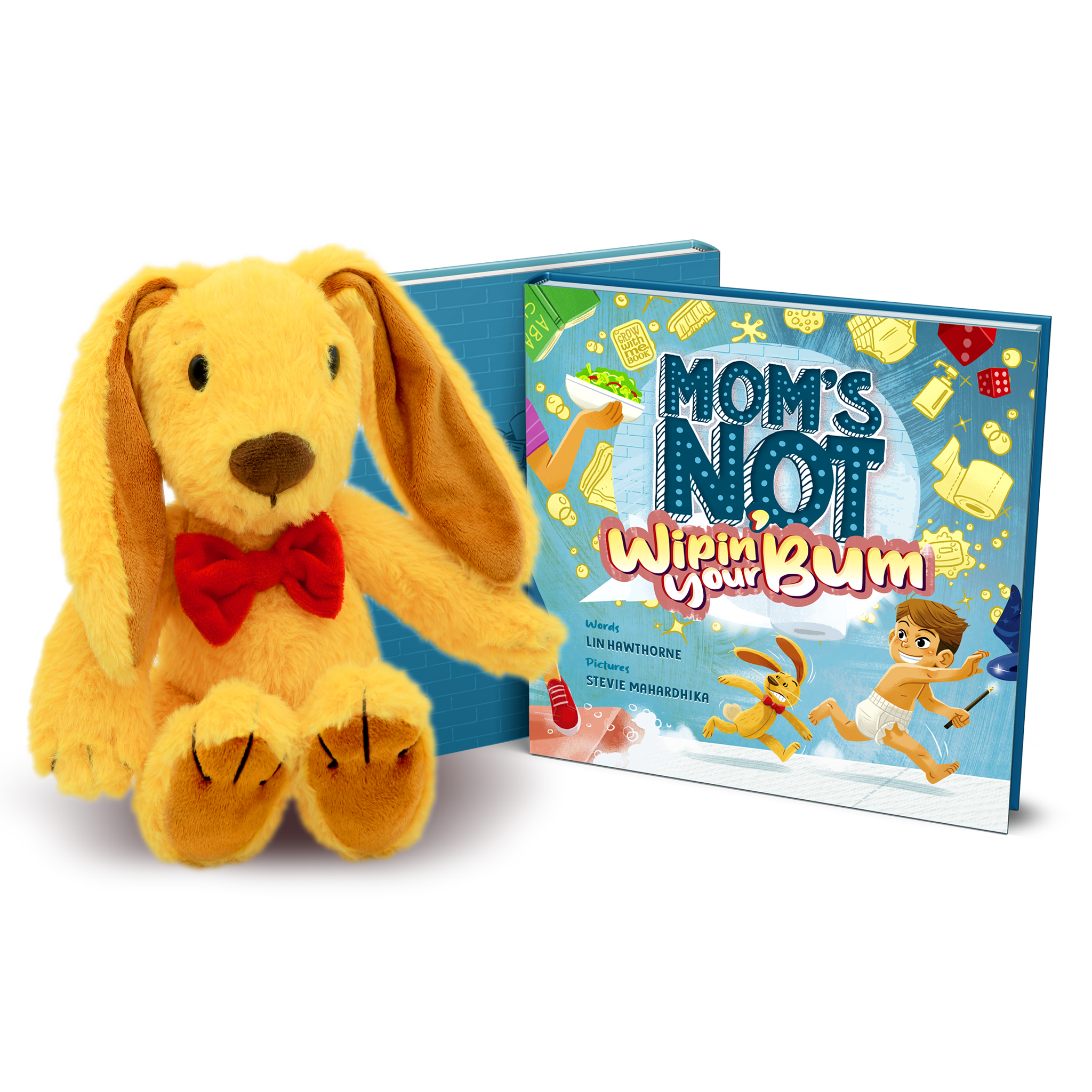 Mom's Not Wipin' Your Bum Hardback Book with Abacus Plush Rabbit BUNDLE (2 Items)