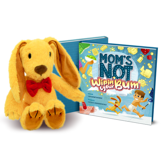 Mom's Not Wipin' Your Bum Hardback Book with Abacus Plush Rabbit BUNDLE (2 Items)