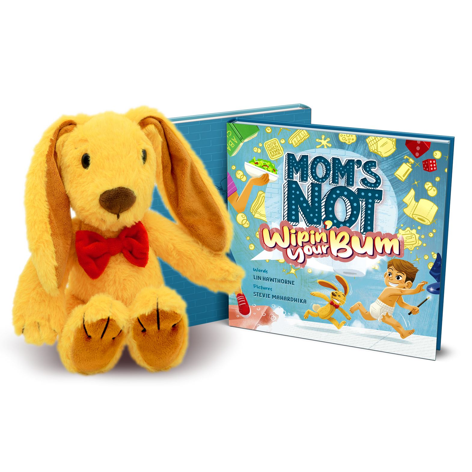 Mom's Not Wipin' Your Bum Hardback Book with Abacus Plush Rabbit BUNDLE (2 Items)